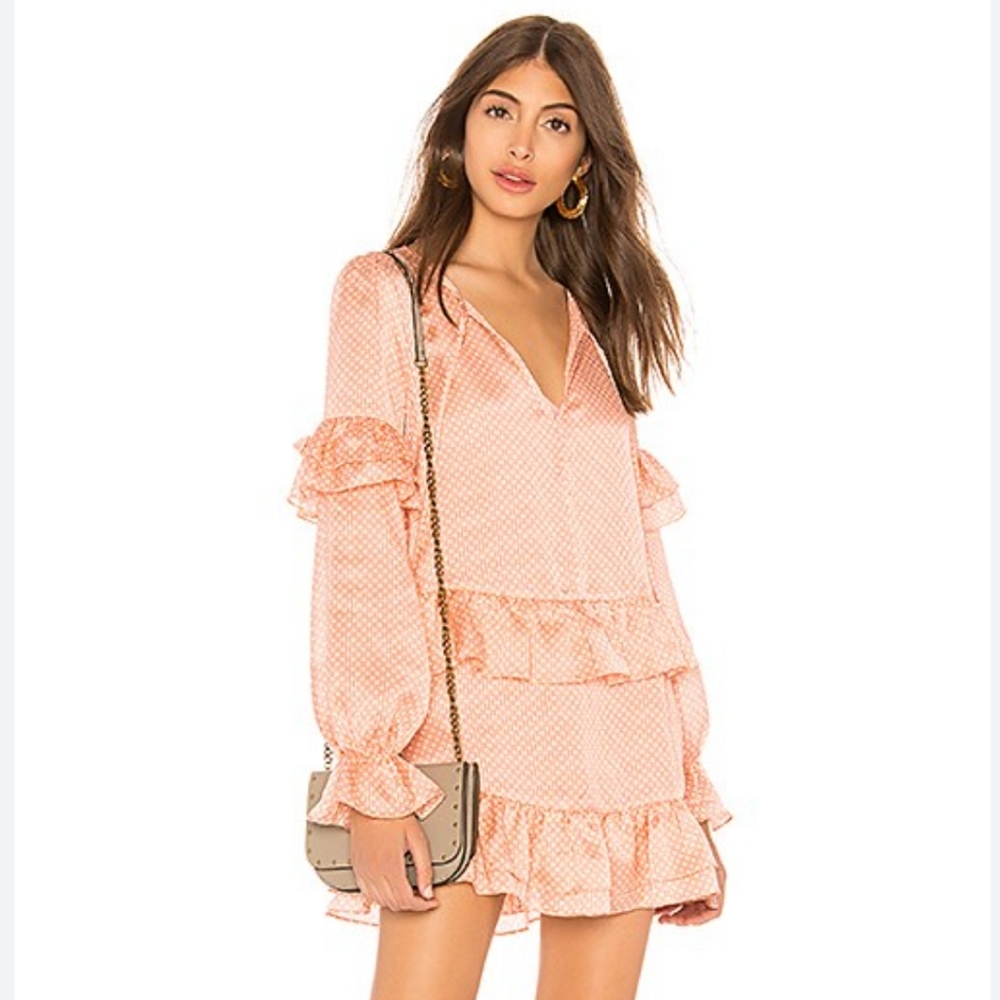 Tularosa Darla Dress Pink Polka Dot Long Sleeve Mini Size Small